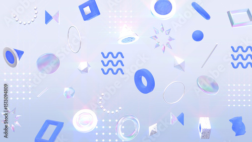 様々な質感の幾何学模様が整列しているオシャレな3DCG - ニューモーフィズムカラー