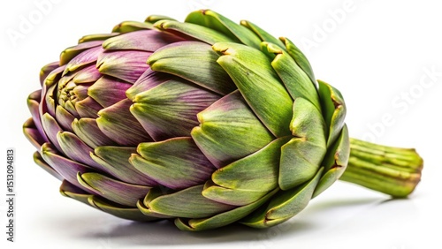 Isolated Artichoke, White Background, Closeup, Macro, Vegetable Photography, Food Photography, Culinary Image,  High-Resolution, Studio Shot, Detailed Artichoke