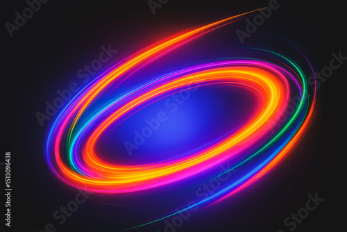 Circulo abstracto y colorido con destellos brillantes sobre fondo oscuro. Diseño digital, temática de fiesta nocturna, aspecto futurista. Partículas brillantes y efecto de luz festiva	