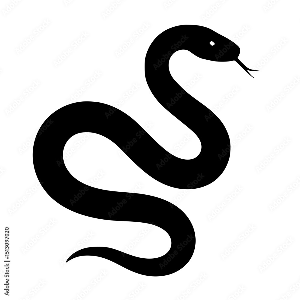 Fototapeta premium Black silhouette of a snake with tongue flicking 