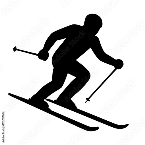 Skier in motion with poles while descending a snowy slope  