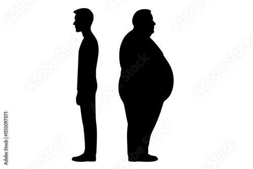Silhouettes of two people contrasting body shapes side by side  