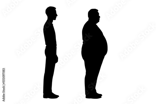 Silhouettes of two men showing weight difference and body types  