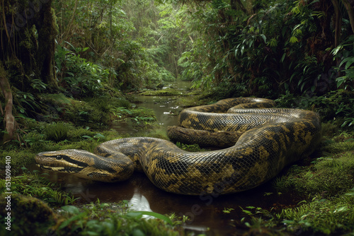 Anaconda in rainforest reptile predator