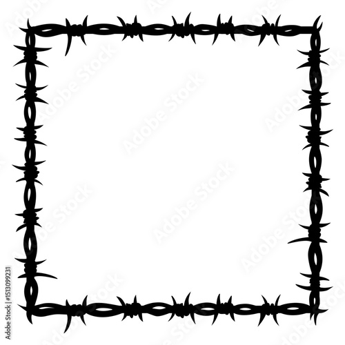 black frame with barbed wire in transparent background