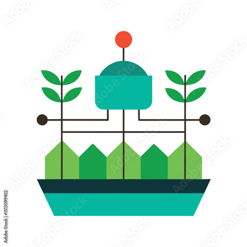 Abstract illustration of sustainable agriculture depicting smart farming concepts and modern technology in a flat design style