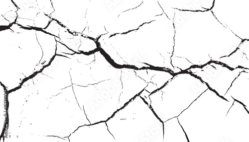 Surface cracks and fissures in ground. Vector grunge cracked texture design. Damaged dry earth surface pattern with grungy fractured crack effect.