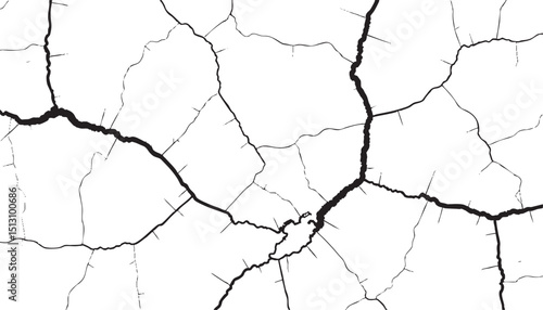 Cracked surface ground with fissures texture. Grunge vector crack design overlay. Distressed dry soil texture with fractured surface effect.