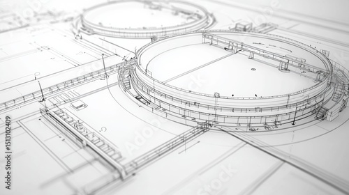Wallpaper Mural Blueprint design for a modern industrial facility showcasing circular tanks and complex infrastructure details Torontodigital.ca