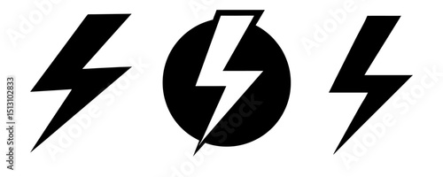 Lightning bolt vector graphics set isolated on white background