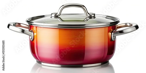 Silver Lid Cooking Pot, Isolated White Background, Kitchenware, Cookware, Pot with Lid, Stainless Steel Pot, Cooking Pot Image, Stock Photo, Food Photography, Culinary Image, Recipe Image