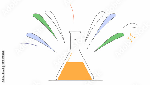 Erlenmeyer flask with colorful splashes illustrating scientific discovery