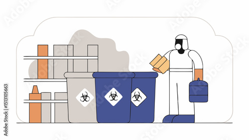 Hazardous waste disposal worker in protective suit