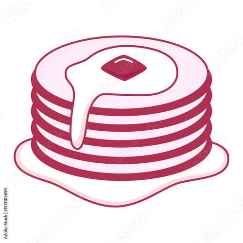 Pancakes with Butter and Syrup: An overhead illustration showcases a stack of pancakes, each layer perfectly fluffy, drizzled with golden syrup, and topped with a square of melting butter.
