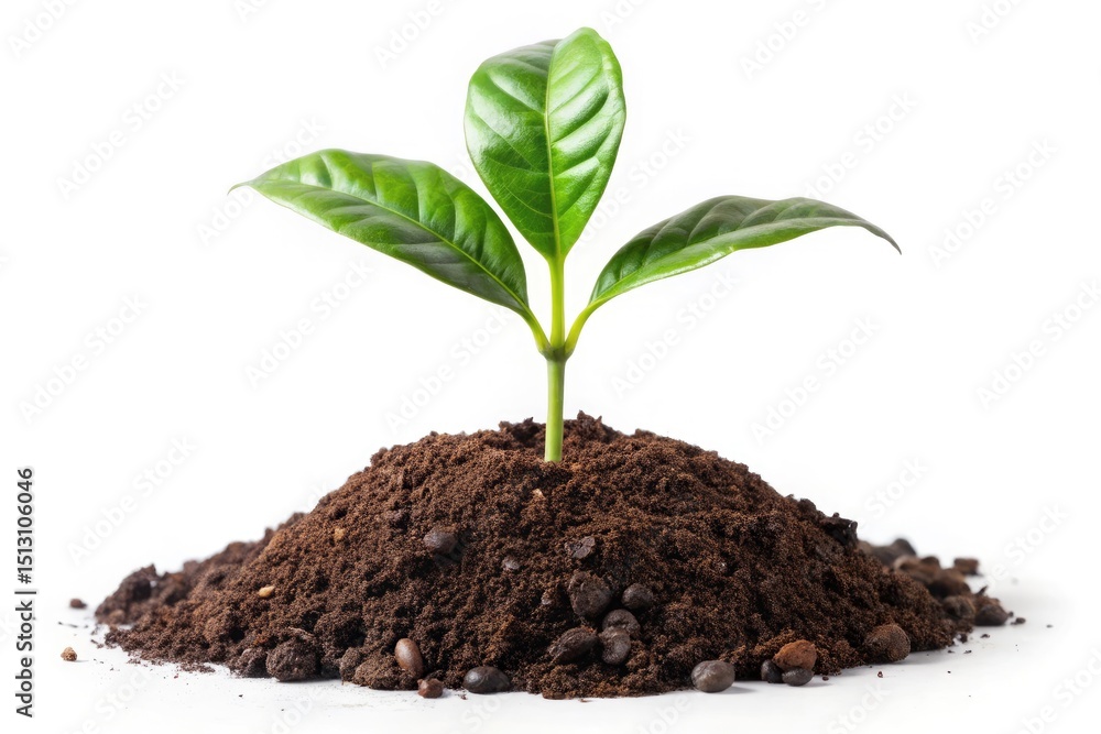 Surreal Coffee Sprout Photography: Tiny Coffee Plant, Soil, White Background, Clipping Path, Isolated Image, High Resolution Surreal Coffee Sprout Photography: Tiny Coffee Plant, Soil, White Background, Clipping Path, Isolated Image, High Resolution
