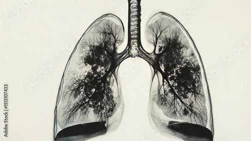Tree-shaped bronchi in human lungs, health concept