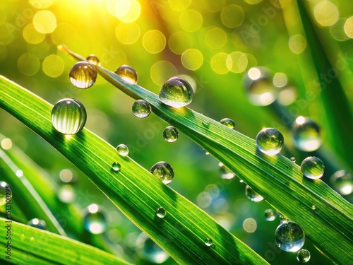 Stunning Macro Photography: Dew Drops on Wheat Germ, Rule of Thirds Composition, Green Background, Nature Close Up