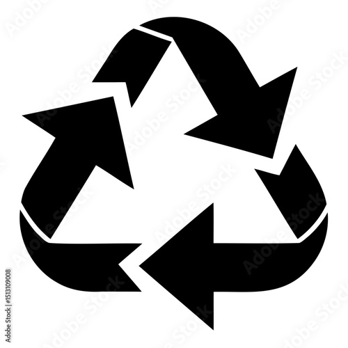 Simple black recycle or Recycling arrows vector icon on transparent background