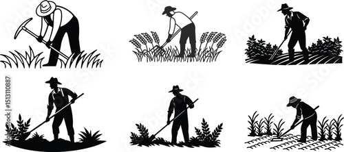silhouette farmer vector set.