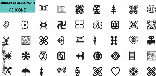 Adinkra Symbols Vector Icons Set. 43 Traditional African Tribal Cultural Design Elements