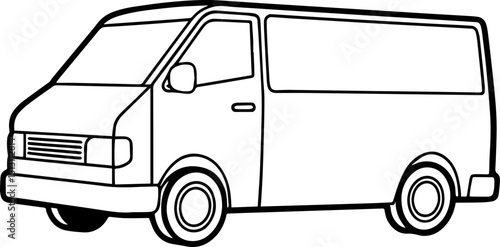 Delivery van black outline vector and illustration, coloring book page