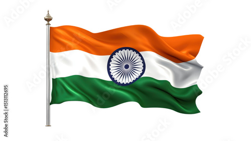 Flag of India Waving in the Wind – Tricolor National Banner with Ashoka Chakra, Patriotic Symbol Fluttering Against Sky
