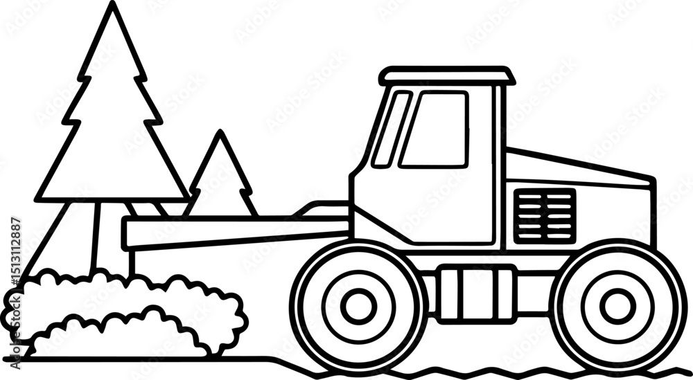 Naklejka premium Logging skidder black outline vector and illustration, coloring book page
