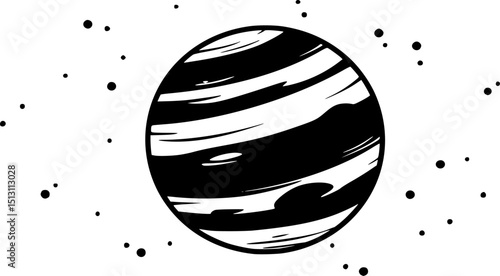 planet, space, stars, black and white, minimalist, simple, abstract, geometric, vector, graphic design
