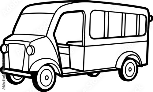 Tuk tuk black outline vector and illustration, coloring book page