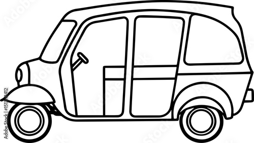Tuk tuk black outline vector and illustration, coloring book page