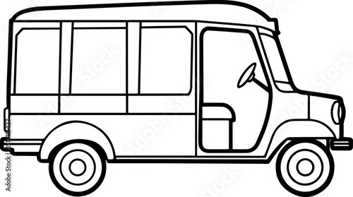 Tuk tuk black outline vector and illustration, coloring book page