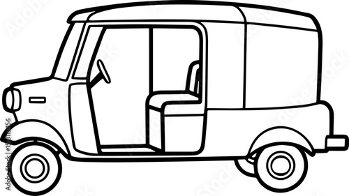 Tuk tuk black outline vector and illustration, coloring book page