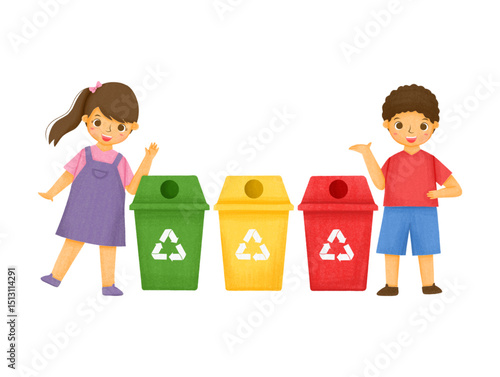 Children with trash cans