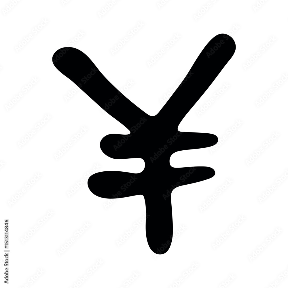 Hand drawn yen currency symbol. Brush stroke doodle. Single element for design Hand drawn yen currency symbol. Brush stroke doodle. Single element for design
