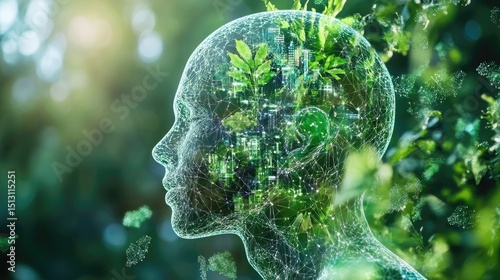 Close up of green artificial intelligence applications using AI and machine learning to optimize energy usage, reduce waste, and promote sustainability in various industries and sectors