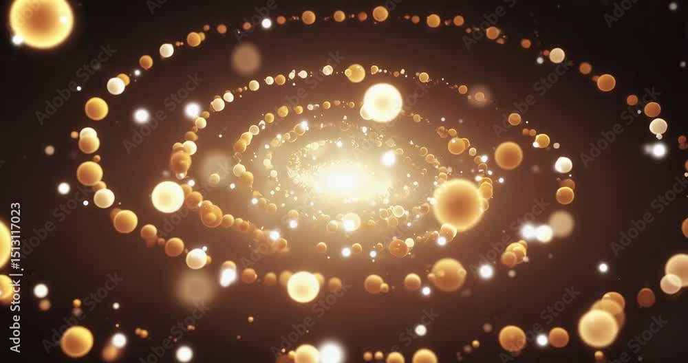 Swirling soft field of golden glowing bokeh particles