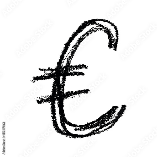 Hand drawn euro currency symbol. Brush stroke doodle. Single element for design