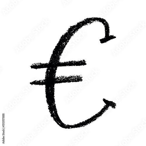 Hand drawn euro currency symbol. Brush stroke doodle. Single element for design