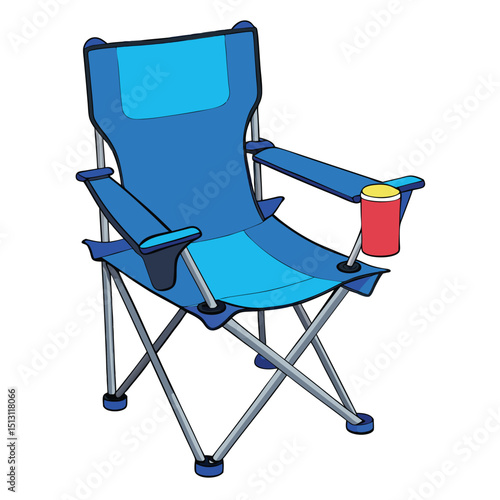 Foldable Blue Camping Chair with Drink Holder and Steel Frame Illustration