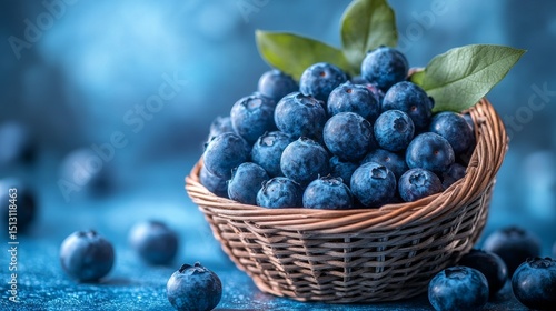 Wallpaper Mural Abundance of Fresh Blueberries in a Rustic Basket, Enhanced by Soft Blue Hues and Natural Lighting for a Summery Still Life Aesthetic Torontodigital.ca
