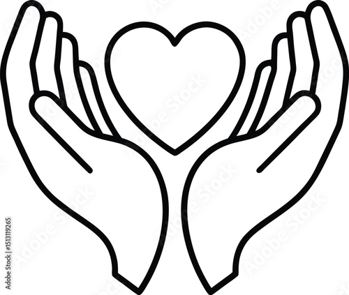 free hand gesture vector showing hands cupped and holding invisible object, elegant contour lines with minimalist aesthetic, isolated on white
