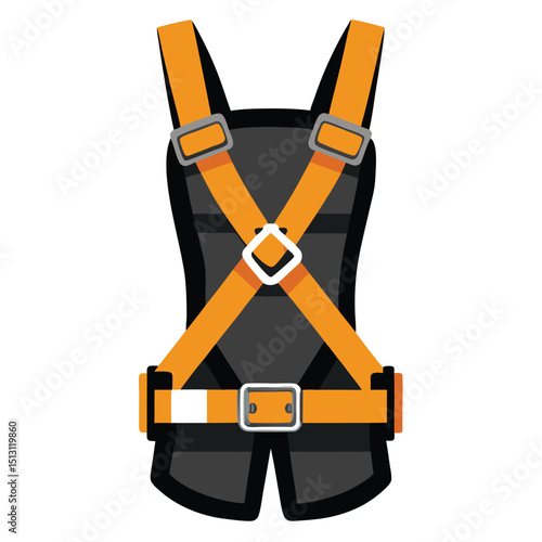 Orange and Black Full Body Harness for Safety Work, Isolated on White