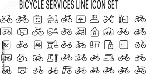 Bicycle Services Line Icon Set – Repair, Delivery, and Cycling Icons