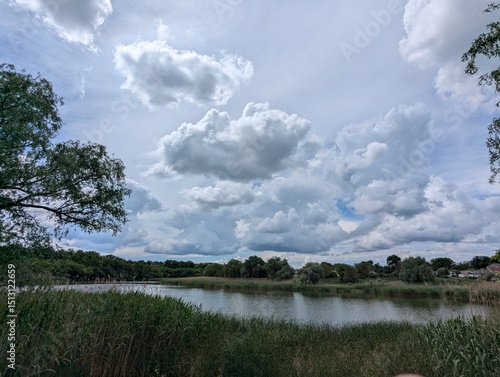 Quadro su tela Landscape from the shore to the lake