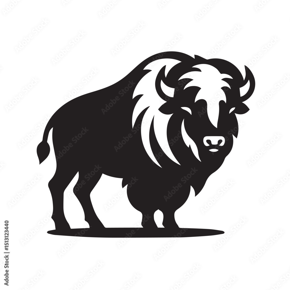 Obraz premium Bison silhouette black and white vector icon