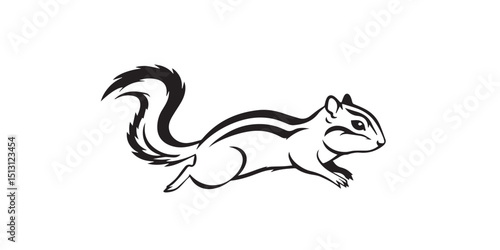 Clean vector silhouette of a chipmunk in a standing pose, drawn in solid black