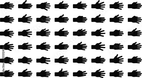 Hand Gesture Vector Icon Set in Silhouette Style Showing Finger Count and Signs, Isolated Black Pictograms for Infographic, App UI, or Education Use