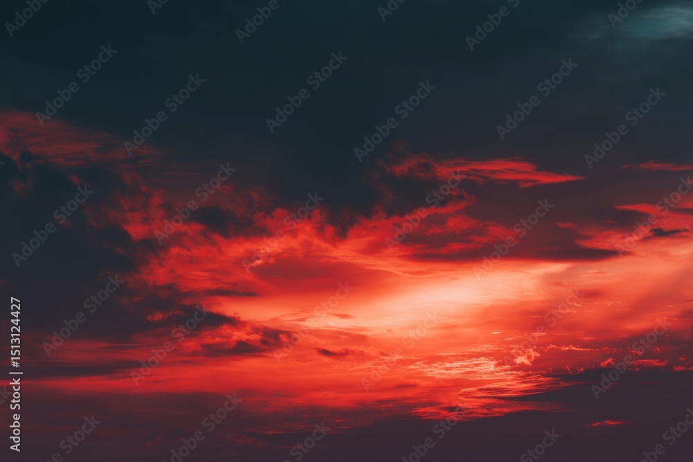 Fototapeta premium Dramatic Fiery Red Sunset Sky