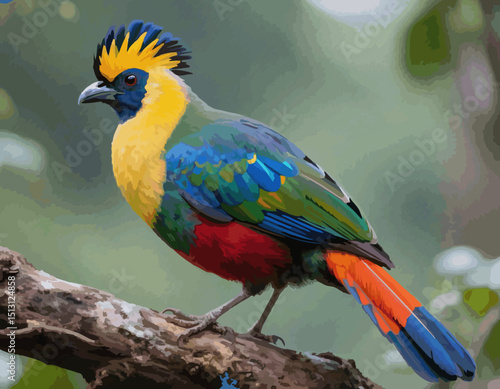 Exotic Rainbow Bird with Vibrant Feathers Perched on a Forest Branch