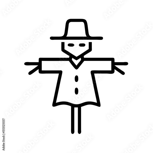 Scarecrow icon, simple line art, black and white, for website design